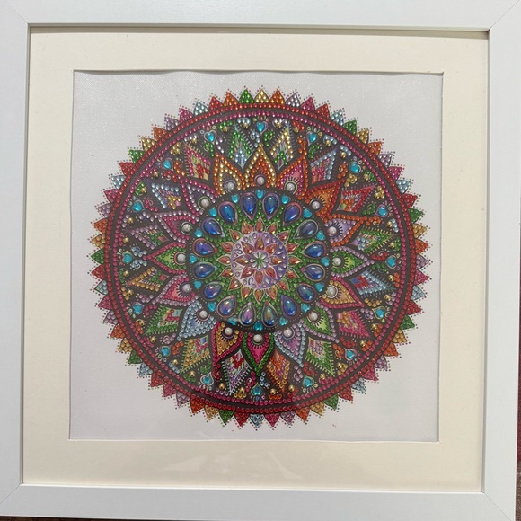 Colorful Mandala Art in White Frame 12” * 12”